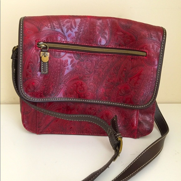 Relic Bags Relic Tooled Faux Leather Crossbody Bag Burgandy Poshmark